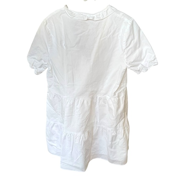 Zara White Babydoll Ruffle Mini Dress Cotton V-Neck - Small - Picture 3 of 12